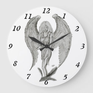 Angel , Stifterkunst , Schwarz-Weiß-Design Große Wanduhr