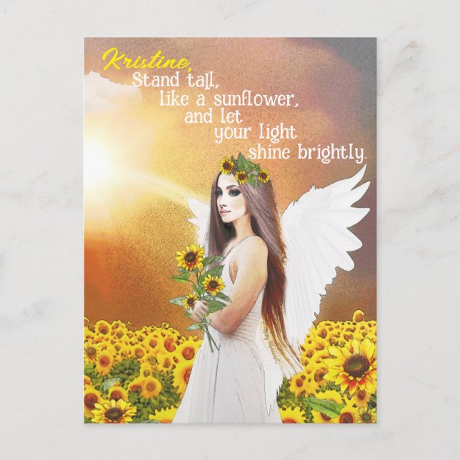 Angel Sunflower Stand Tall Quote Individuelle Name Postkarte (Vorderseite)
