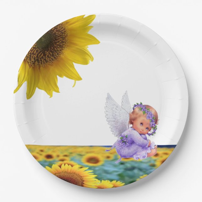 Angel-Teller für Sonnenblumen Pappteller (Vorderseite)