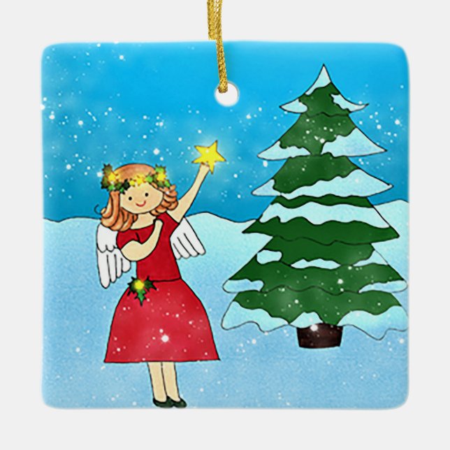 Angel Tree Star Keramik Ornament (Vorderseite)