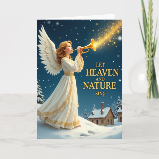 Angel Trumpet Christmas Card Let Heaven and Nature Karte (Vorderseite)