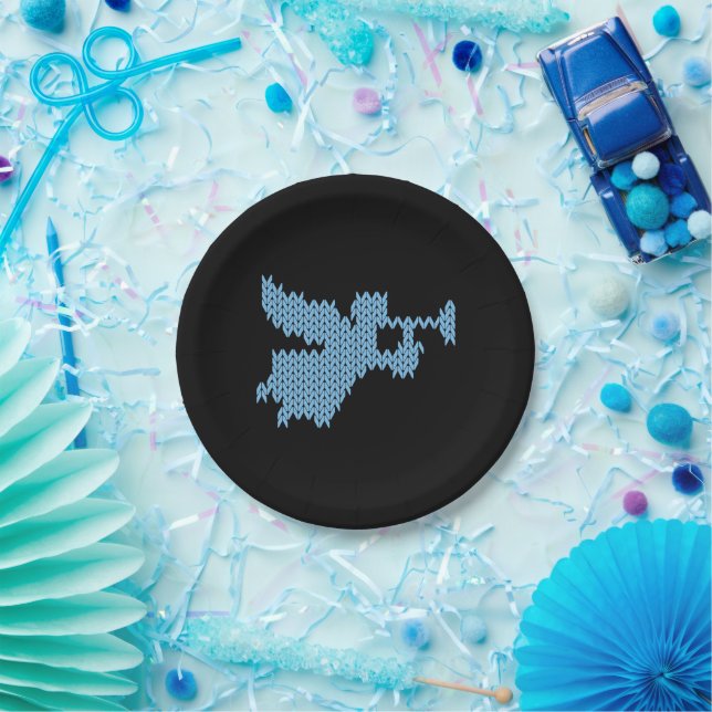 Angel Ugly Weihnachtssüßchen Knitting Blau Pappteller (Party)