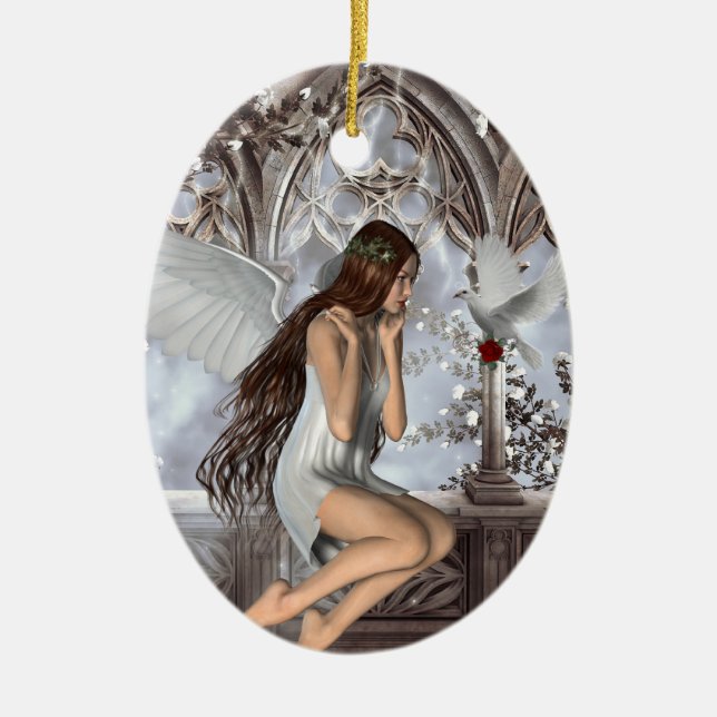 Angel und ihre Taube Keramik Ornament (Vorne)