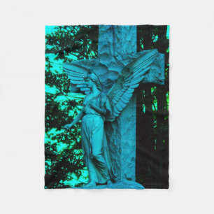 Angel und Kreuz in Blau und Aqua Fleecedecke