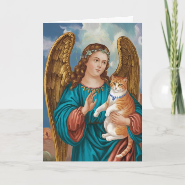 Angel und Orange Tabby Cat Karte (Vorderseite)