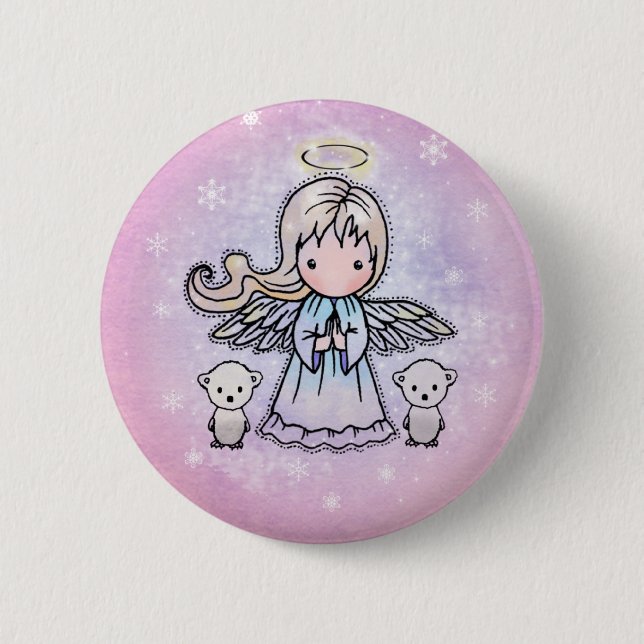 Angel und Polar Bears Holiday Button (Vorderseite)