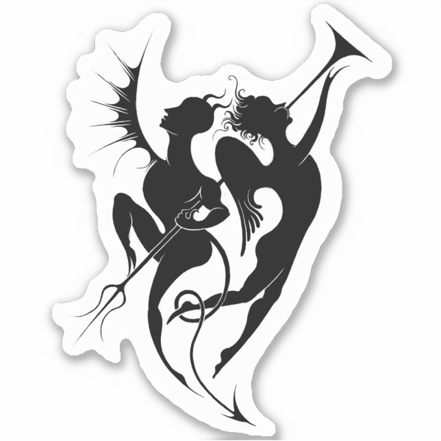 Angel und Teufel Silhouette Vinyl Sticker (Vorderseite)
