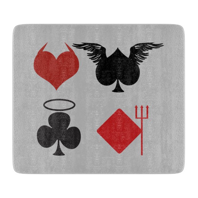 Angel- und Teufelskarte-Anzug Grau Schneidebrett (Vorderseite)