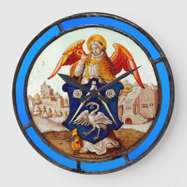 Angel und Wappen aus dem Mittelalter Große Wanduhr (Vorderseite)