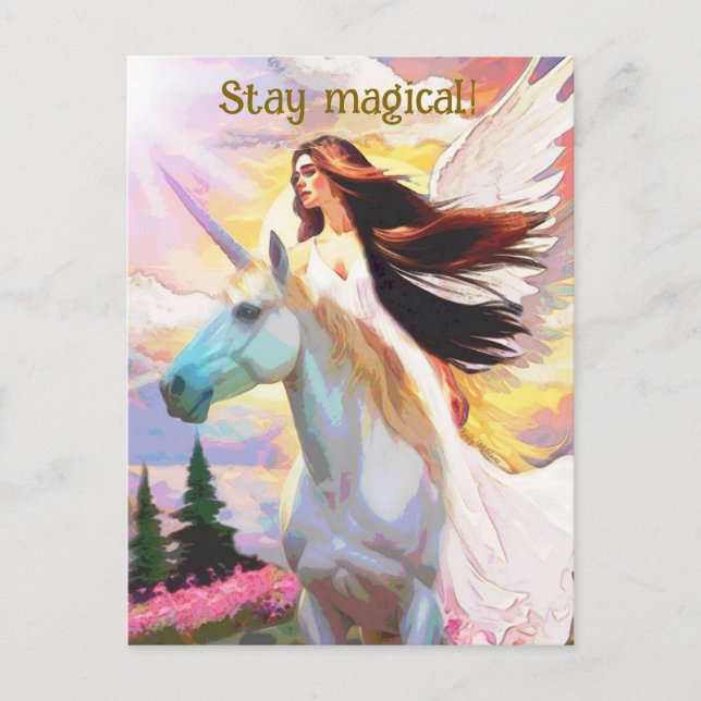 Angel Unicorn Bleibe Magisches Wasserfarbangebot K Postkarte (Vorderseite)