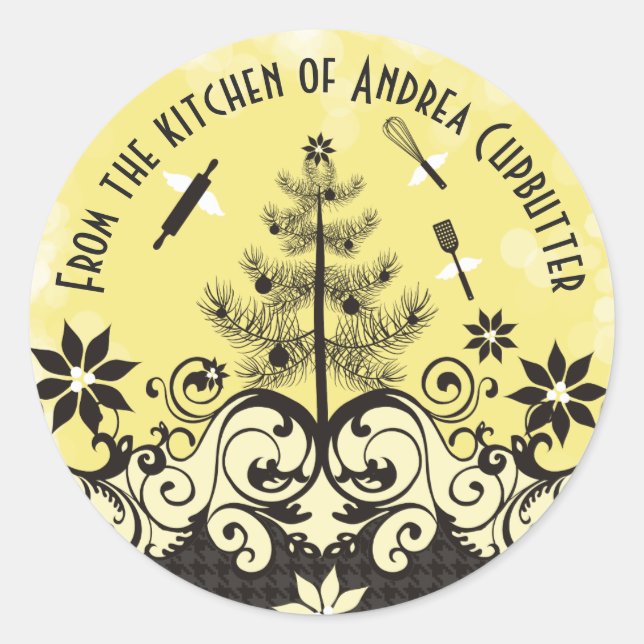 Angel-Utensilien aus der Küche des Weihnachtslabel Runder Aufkleber (Vorderseite)