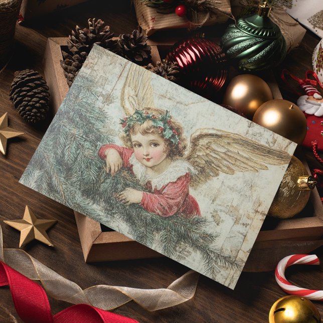 Angel Vintag Decoupage Christmas Postkarte (Von Creator hochgeladen)
