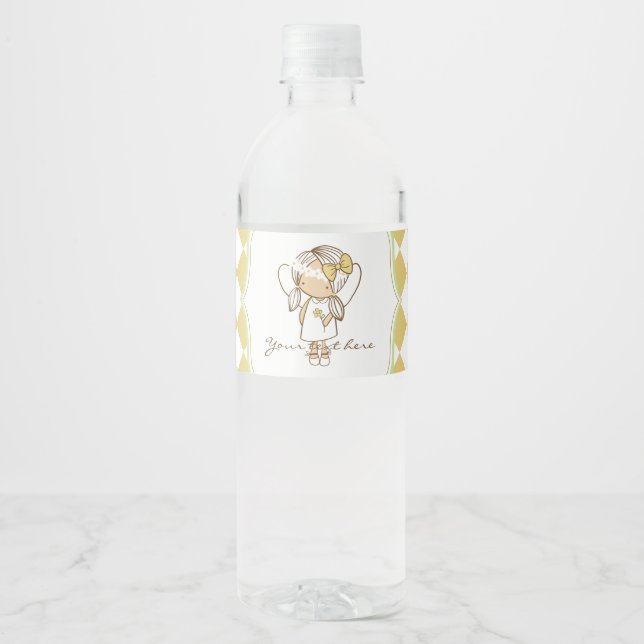 Angel Water Bottle Labels Gold & Green Wasserflaschenetikett (Vorderseite)