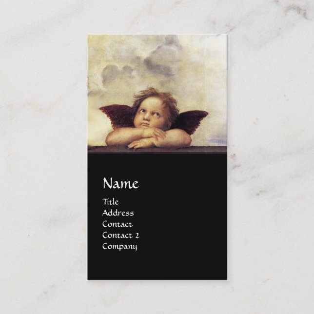 ANGEL Winged Cherub Monogram Blue Sapphire schwarz Visitenkarte (Vorderseite)