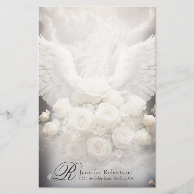 Angel Wings and Rose Monogram Stationery Briefpapier (Vorderseite)