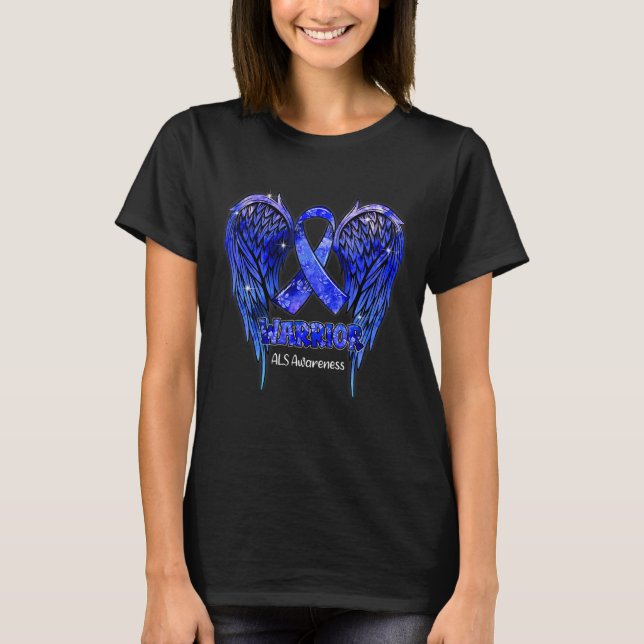 Angel Wings As Warrior Blue Ribbon Awareness T-Shirt (Vorderseite)