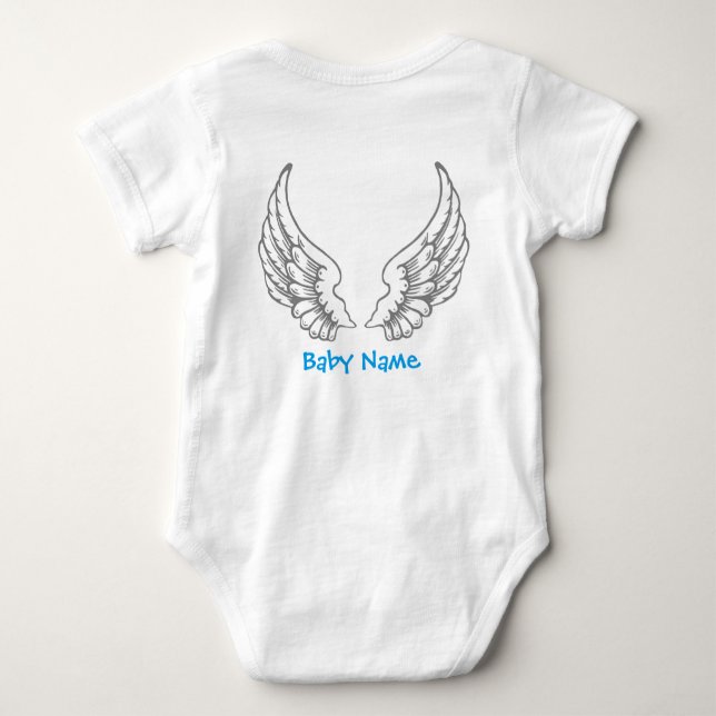 Angel Wings Baby Name Blue Bodysuit Gray Baby Strampler (Rückseite)