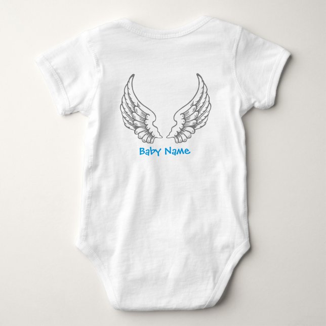 Angel Wings Baby Name Blue Bodysuit Gray Strampler (Rückseite)