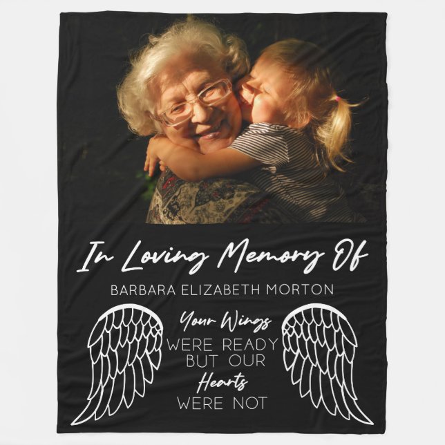 Angel Wings Black Custom Foto Memorial Geschenk Fleecedecke (Vorderseite)