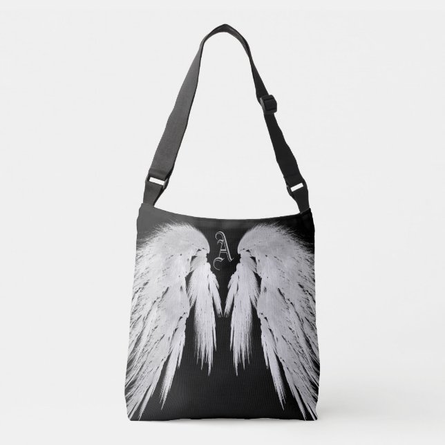 ANGEL WINGS Black Custom Monogram Tragetaschen Mit Langen Trägern (Vorderseite)