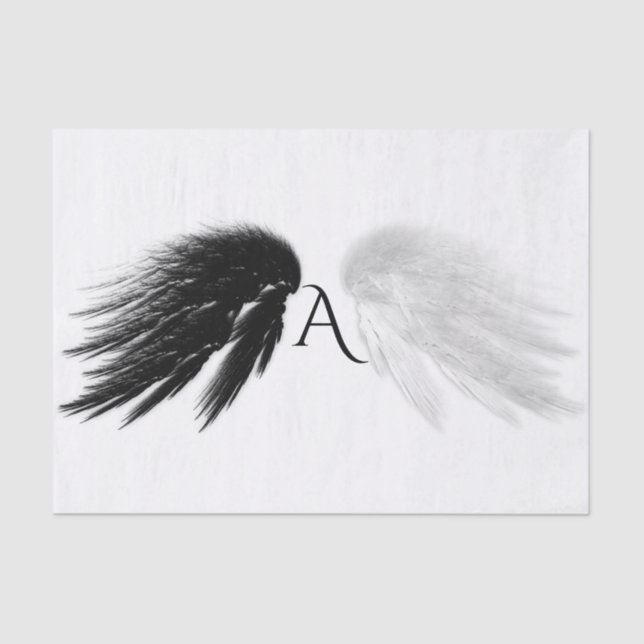 ANGEL WINGS Black + White Monogram Seidenpapier (Vorderseite)