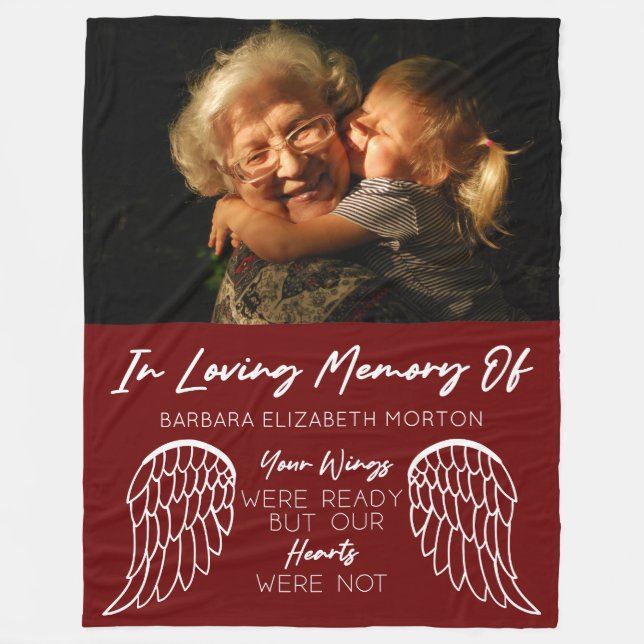 Angel Wings Burgundy Custom Foto Memorial Geschenk Fleecedecke (Vorderseite)