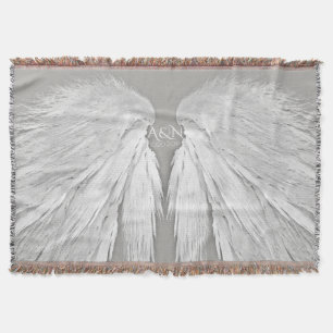 ANGEL WINGS Couple's Initials Elegant Gray Decke