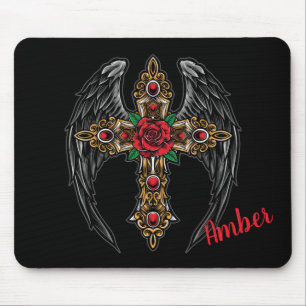 Angel Wings, Cross und Rose Mousepad