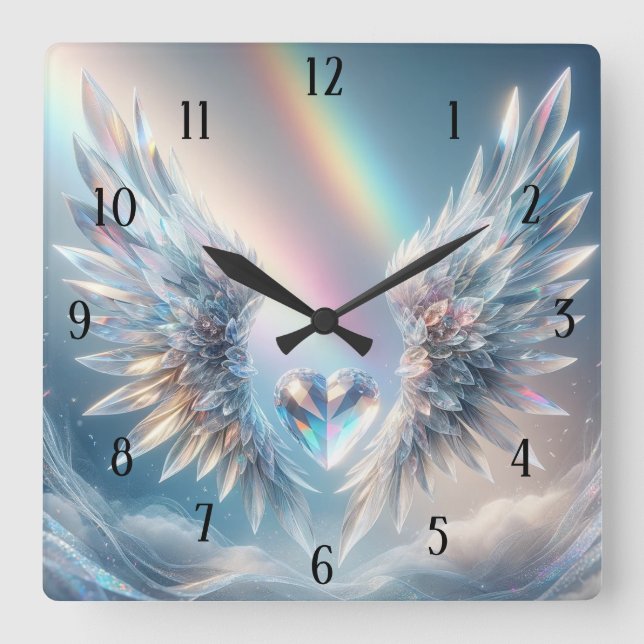 Angel Wings Crystal Heart Quadratische Wanduhr (Vorderseite)
