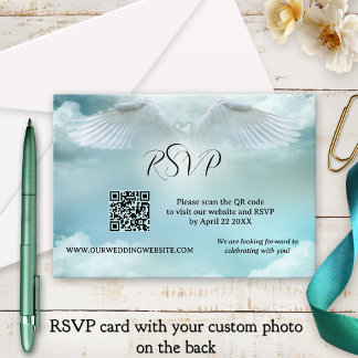 Angel Wings Dream Cloud QR Code Wedding RSVP Card Einladung