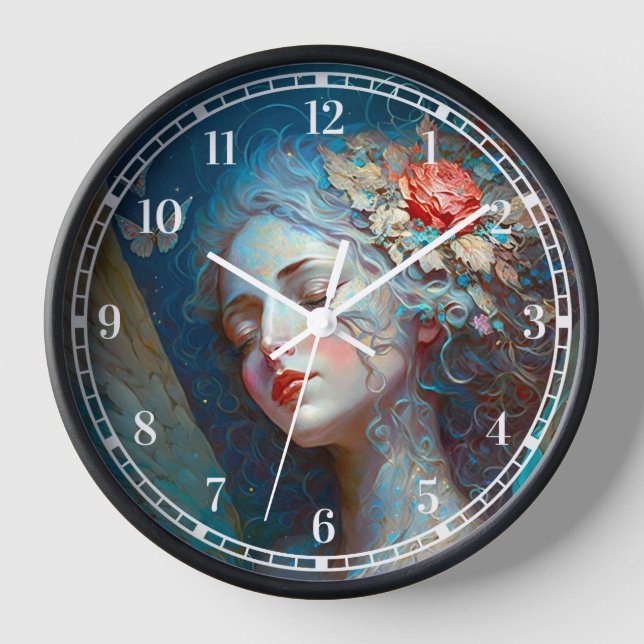 Angel Wings Fantasy Art Clock Uhr (Vorderseite)