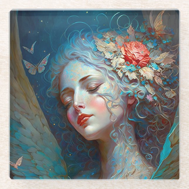 Angel Wings Fantasy Art Glass Untersetzer (Vorderseite)