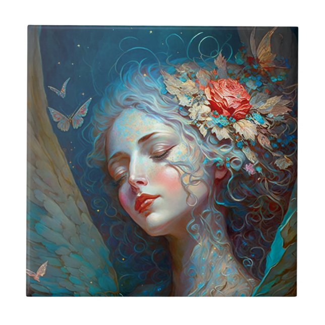 Angel Wings Fantasy Art Keramik Tile Fliese (Vorderseite)