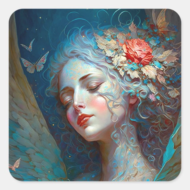 Angel Wings Fantasy Art Square Sticker (Vorderseite)