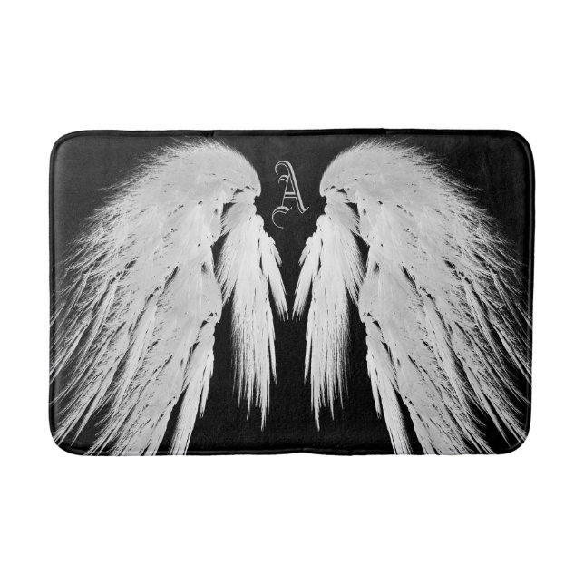 ANGEL WINGS Gray Touched Feathers Custom Monogram Badematte (Vorderseite)