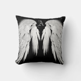 ANGEL WINGS Gray Touched Feathers Custom Monogram Kissen