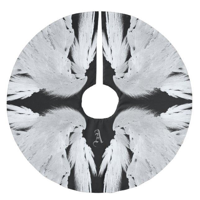 ANGEL WINGS Gray Touched Feathers Custom Monogram Polyester Weihnachtsbaumdecke (Vorderseite)