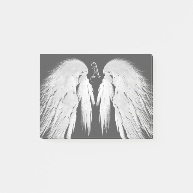 ANGEL WINGS Gray Touched Feathers Custom Monogram Post-it Klebezettel (Vorderseite)