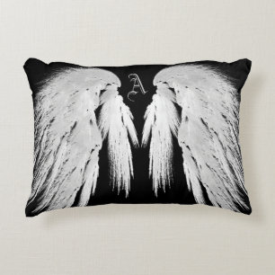 ANGEL WINGS Gray Touched Feathers Custom Monogram Zierkissen