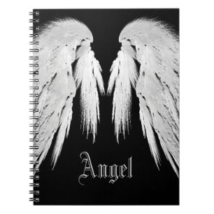 ANGEL WINGS Gray Touched Feathers Custom Name Notizblock