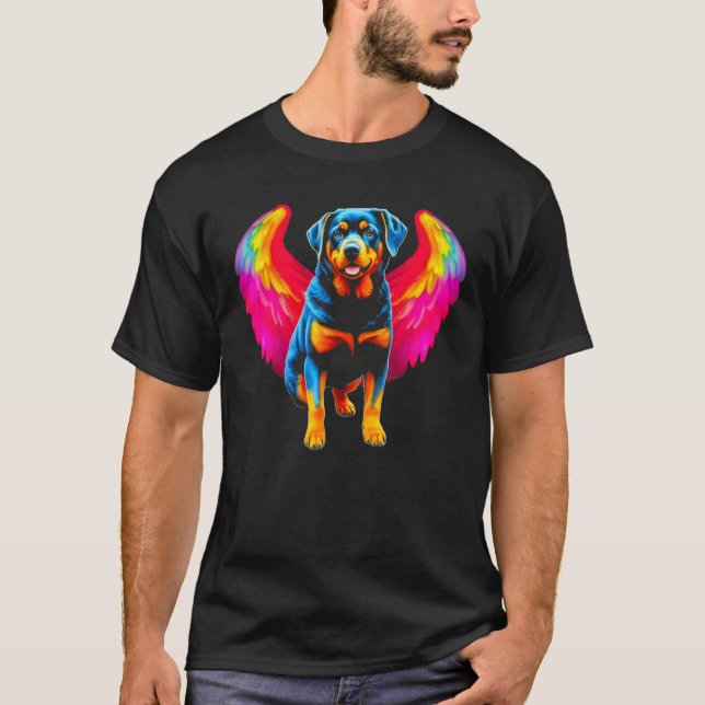Angel Wings Heaven Pop Rottweiler Dog T-Shirt (Vorderseite)