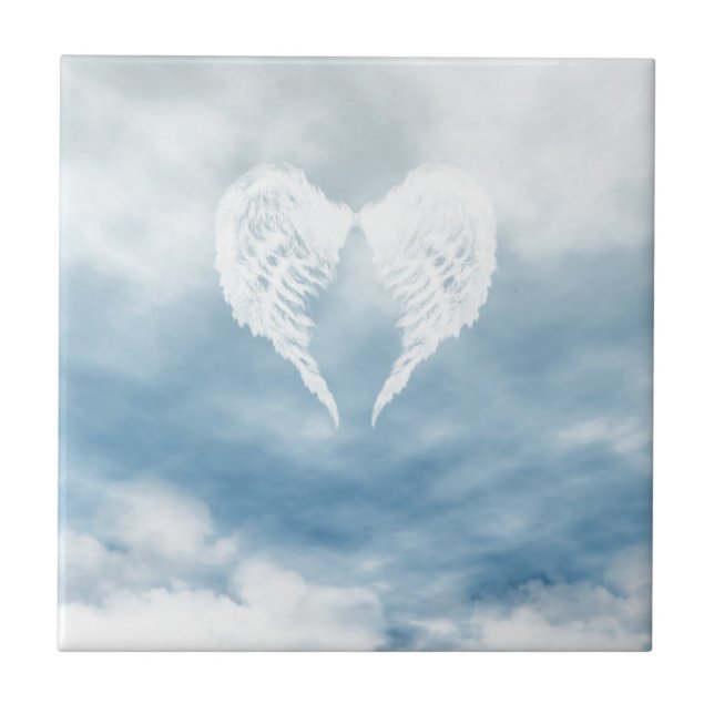 Angel Wings in Cloudy Blue Sky Fliese (Vorderseite)