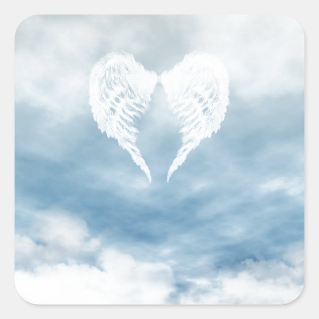 Angel Wings in Cloudy Blue Sky Quadratischer Aufkleber (Vorderseite)