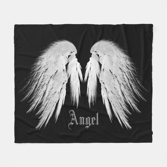 ANGEL WINGS Individuelle Name Black Fleecedecke (Vorderseite (Horizontal))