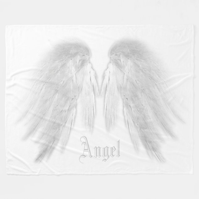 ANGEL WINGS Individuelle Name Grau White Fleecedecke (Vorderseite (Horizontal))