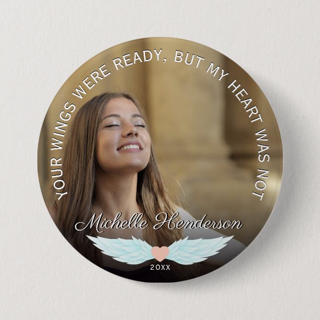 Angel Wings Memorial Foto & Beileid Angebot Button (Vorderseite)