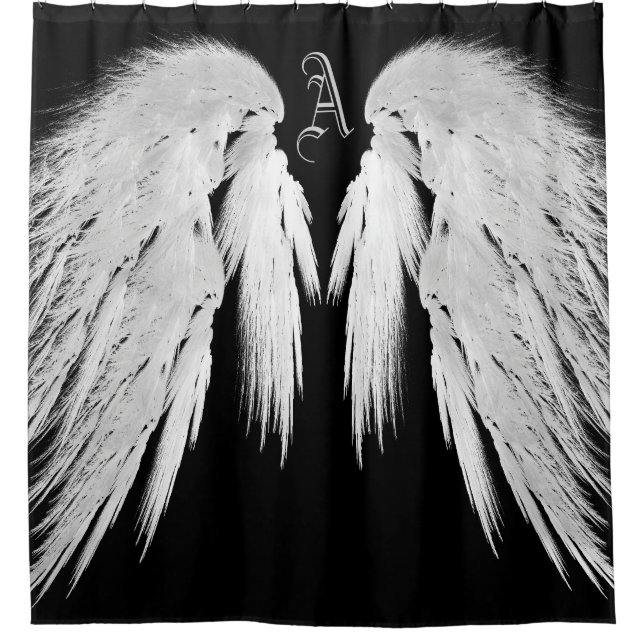 ANGEL WINGS Monogram Black Duschvorhang (Vorderseite)