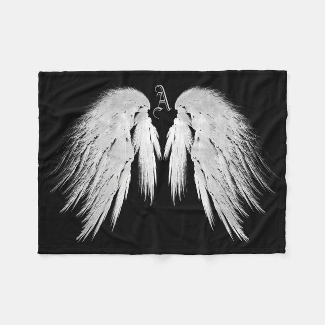 ANGEL WINGS Monogram Black Fleecedecke (Vorderseite (Horizontal))