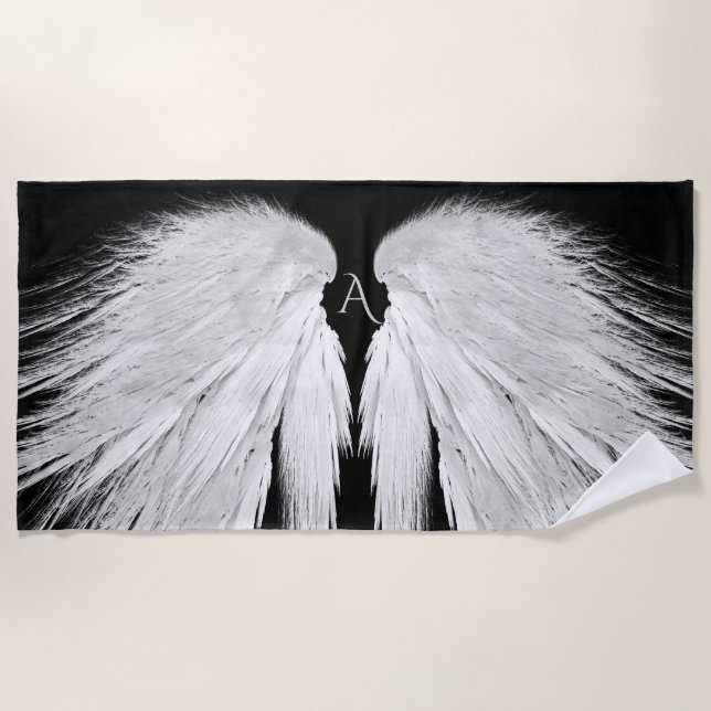 ANGEL WINGS Monogram Black Strandtuch (Vorderseite)