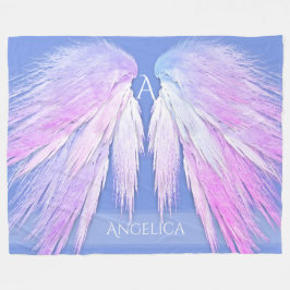 ANGEL WINGS Monogram Dreamy Pink Soft Blue Fleecedecke